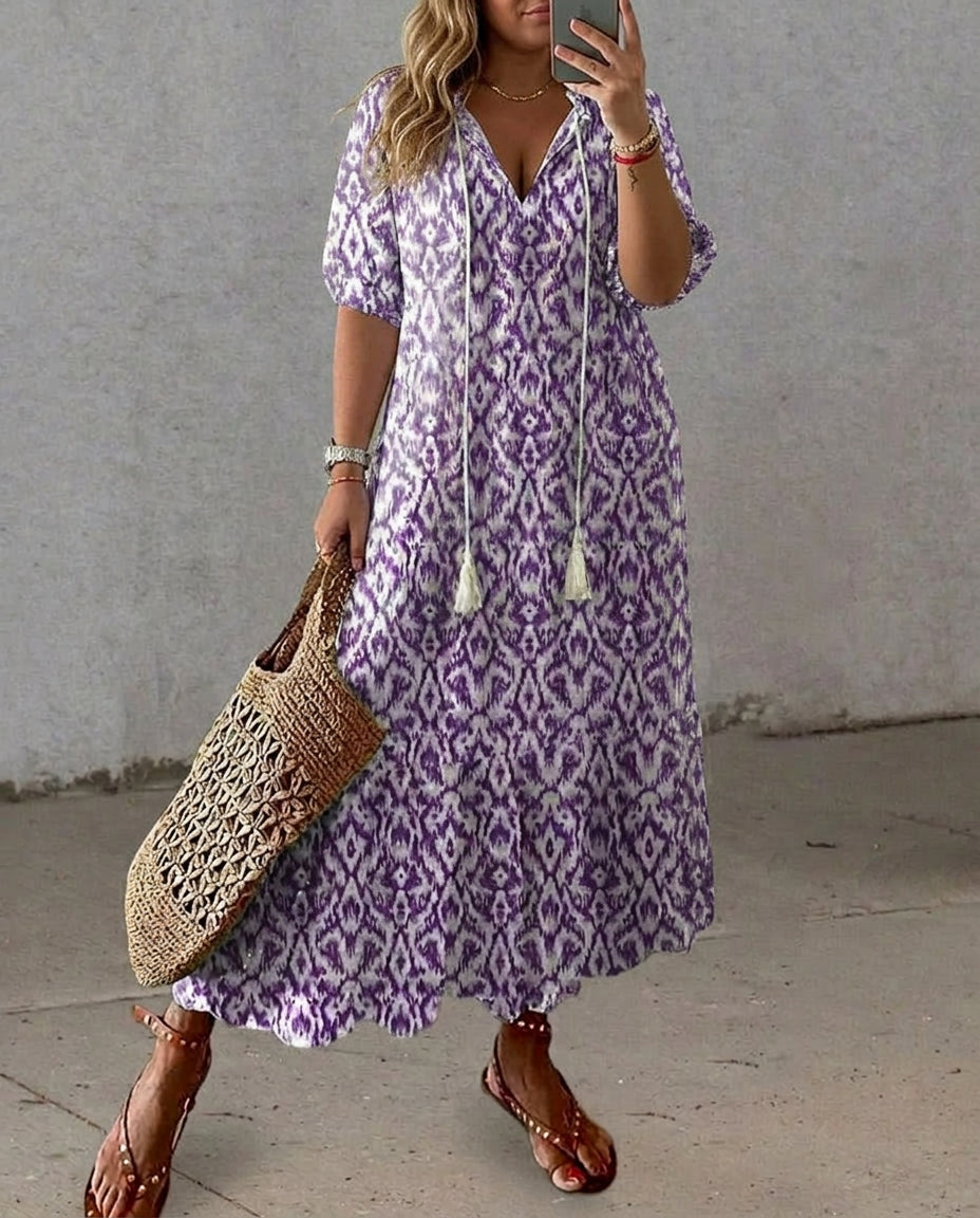 Michaela - Boho Tummy Coverage Dress - Plus size model