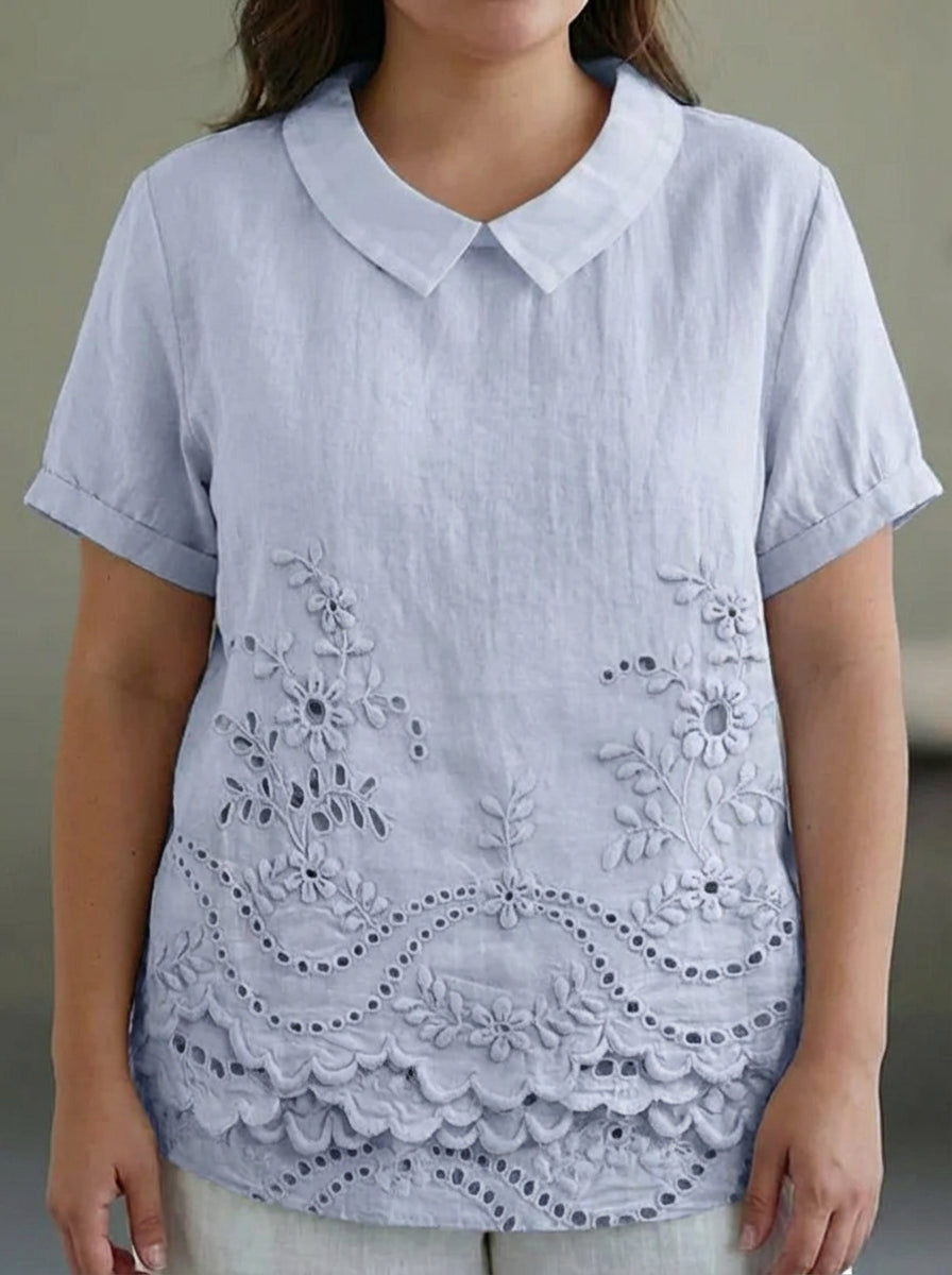 Lily | Floral Embroidered Shirt - Plus size model