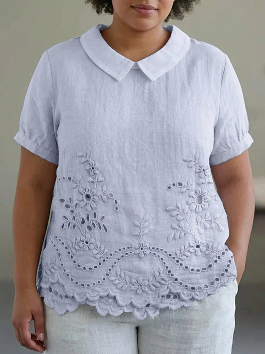 Amara | Embroidered Floral Shirt - Plus size model