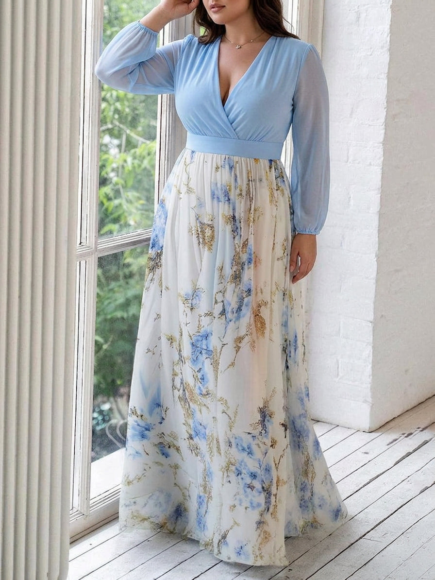 Madeleine | Stunning Floral Print V-Neck Maxi Dress - Plus size model