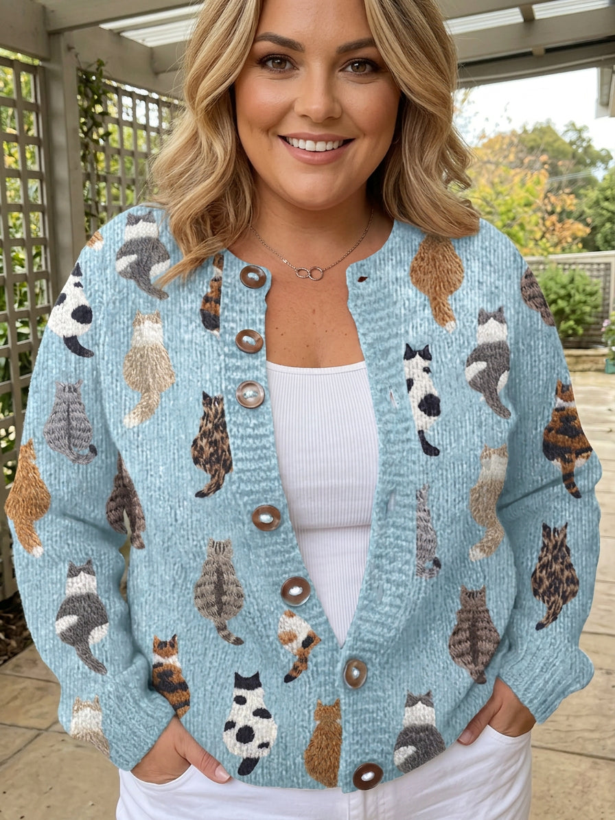 Brianna | The Cat Print Cardigan - Plus size model