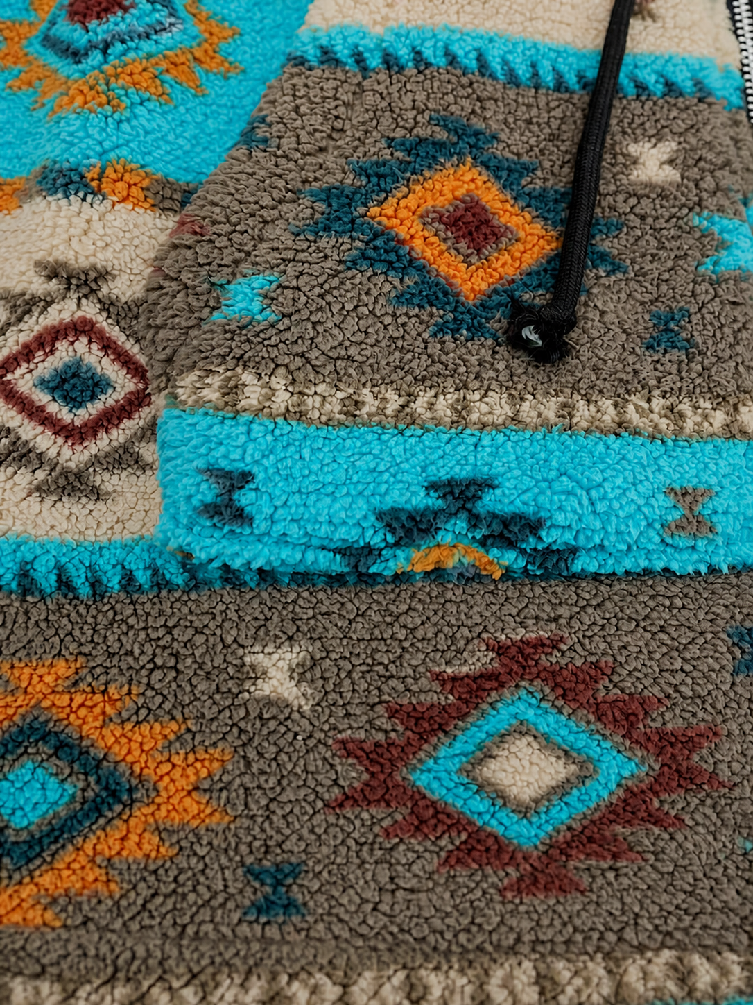 Winterbourne™ | Hooded Aztec Sherpa Coat - Plus size model