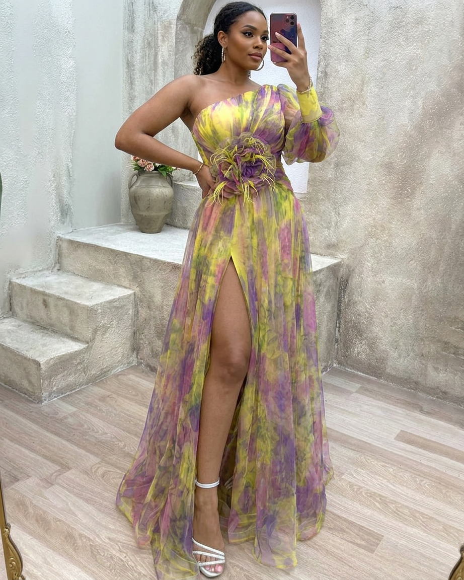 Cecelia - Dress with one sleeve - Plus size model