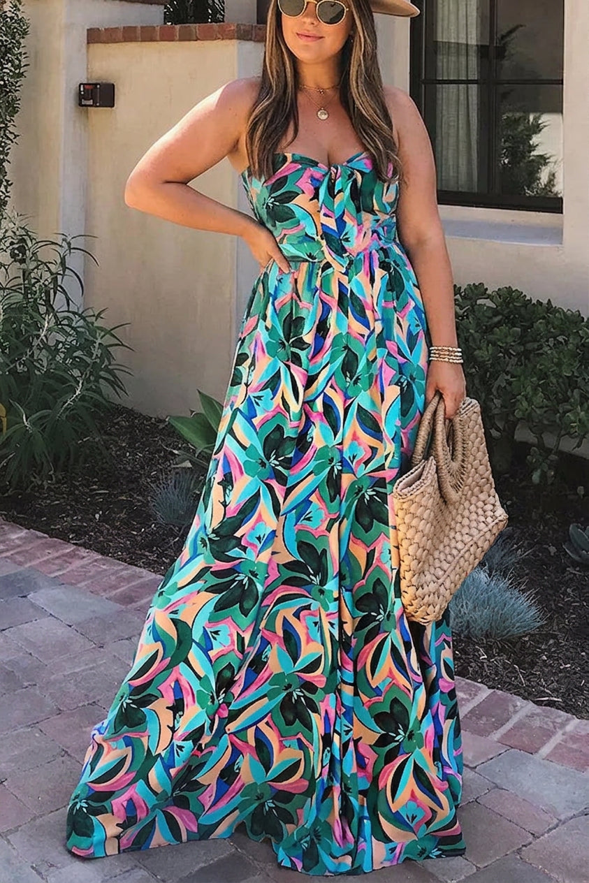 Brielle - Paradise Calling Tropical Print Off Shoulder Jumpsuit - Plus size model