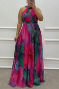 Elaine - Tulle maxi dress with floral print, cut-outs and halterneck - Plus size model
