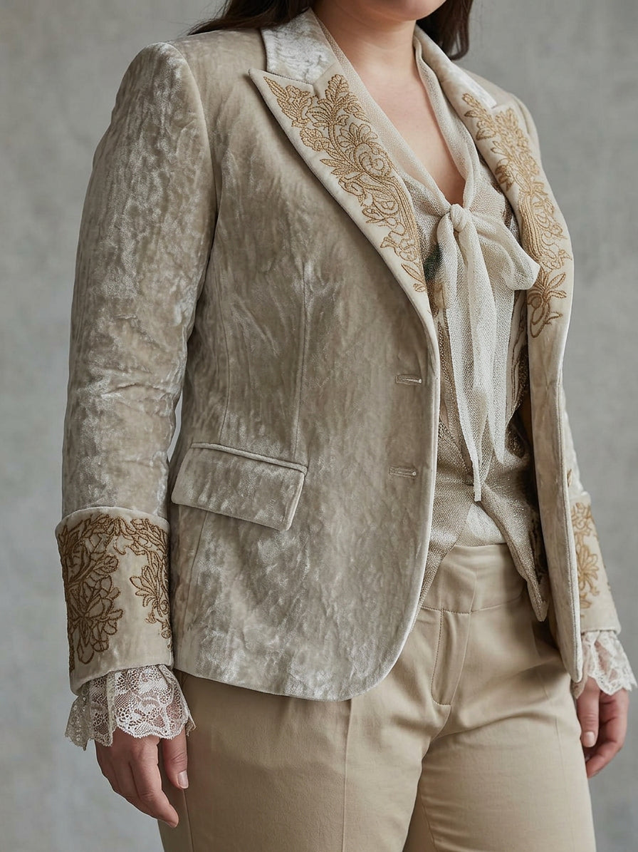 Women’s Ivory Embroidered Tailored Blazer - Plus size model