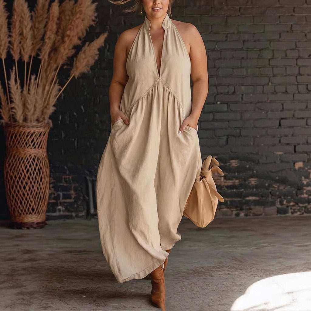 Juliette Mandarin-Collar Dress: Effortless Elegant Comfort - Plus size model