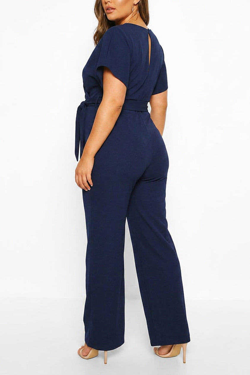 Delaney - Summer button tie short sleeved Jumpsuit - Plus size model
