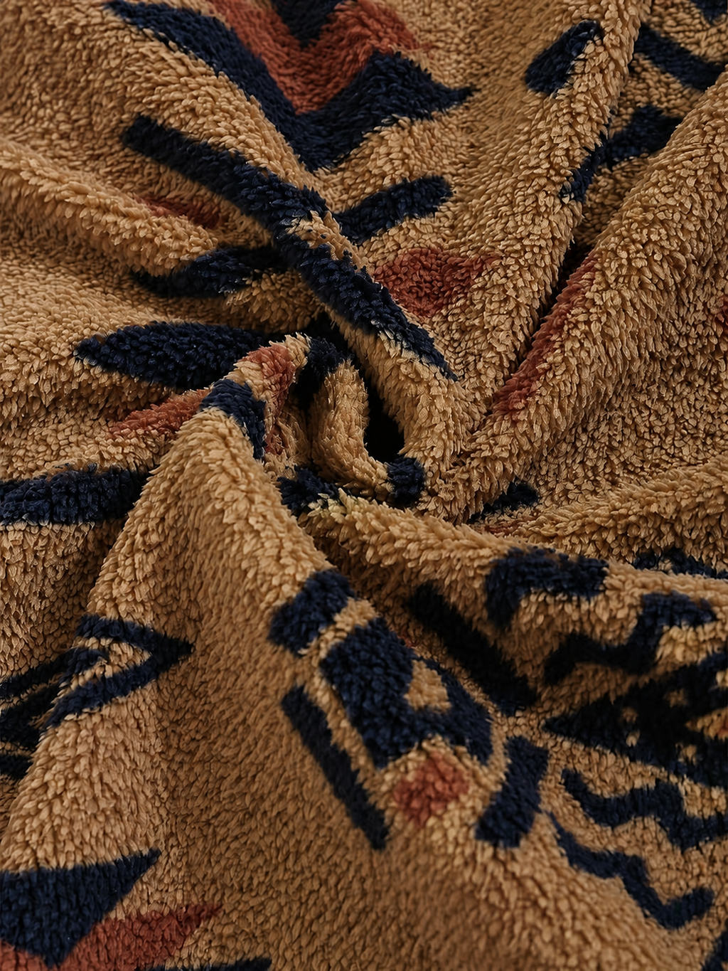 Roanne™ | Camel Aztec Sherpa Bomber - Plus size model