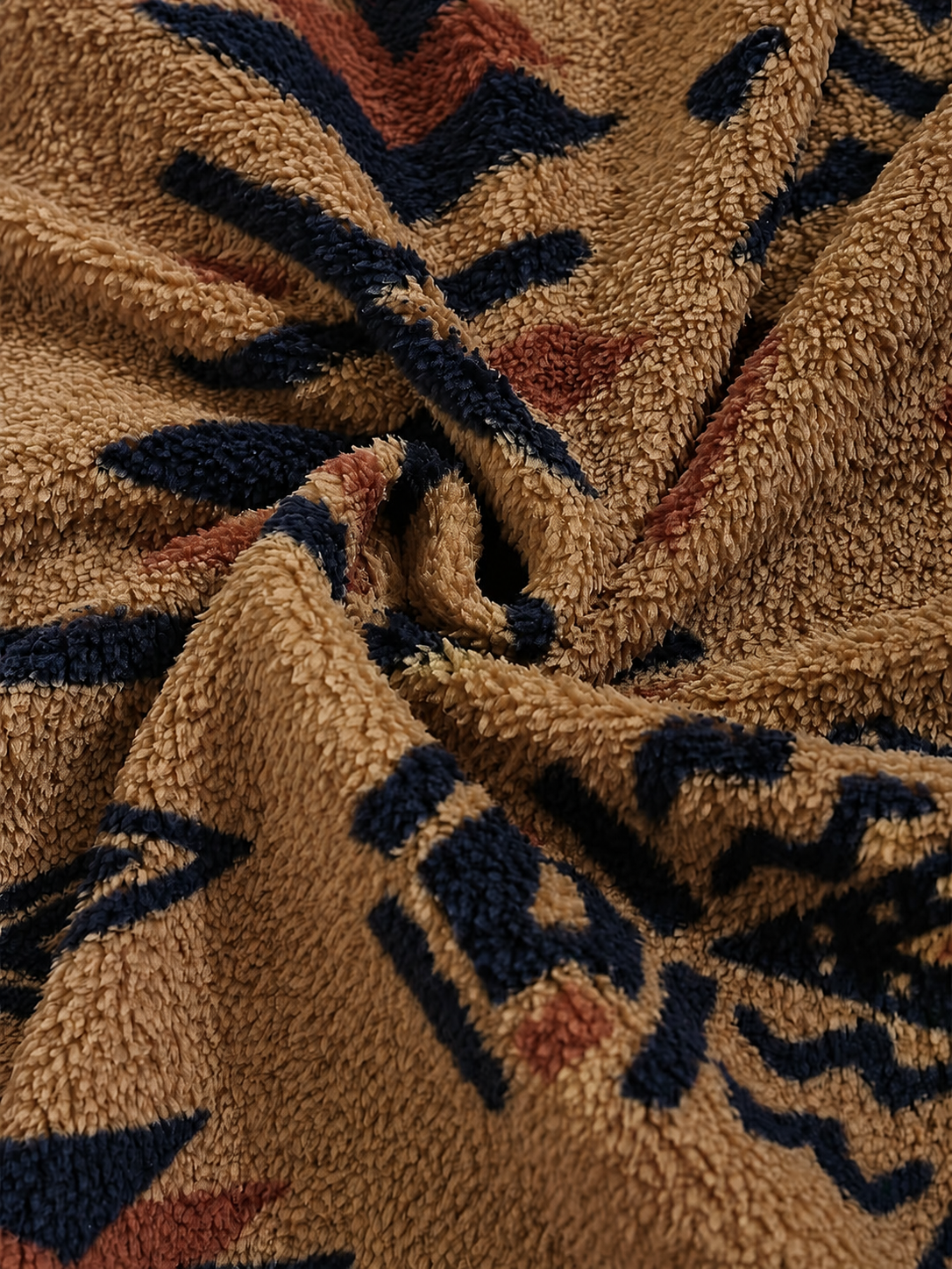 Roanne™ | Camel Aztec Sherpa Bomber - Plus size model