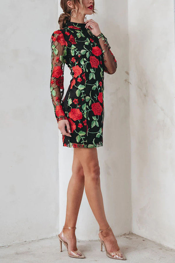 Erica - Hello Beautiful Embroidered Floral Mesh Mini Dress