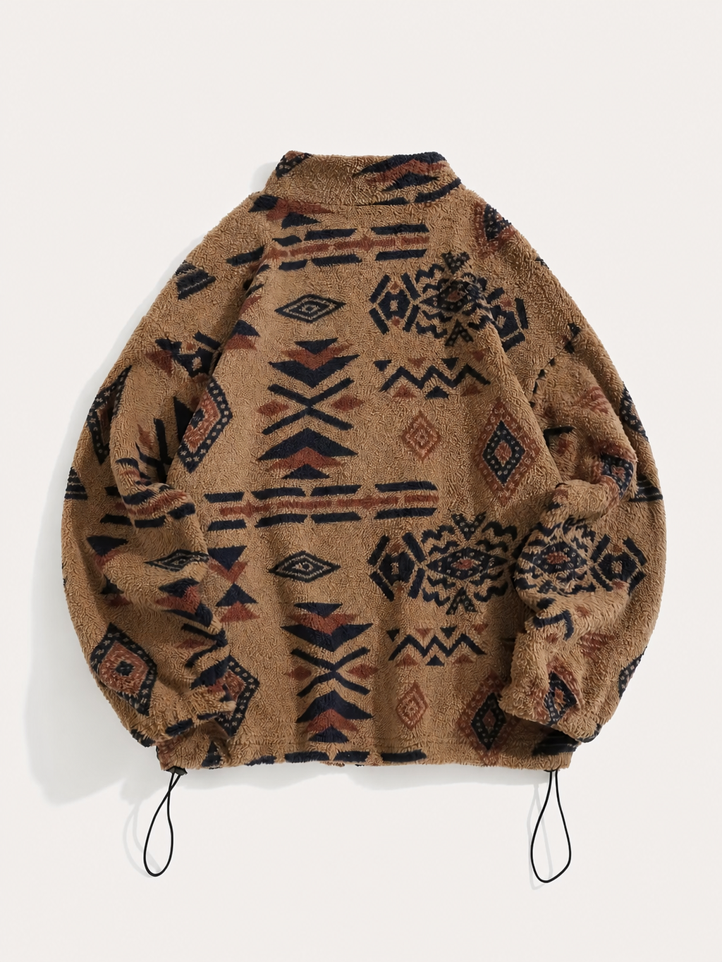 Roanne™ | Camel Aztec Sherpa Bomber - Plus size model