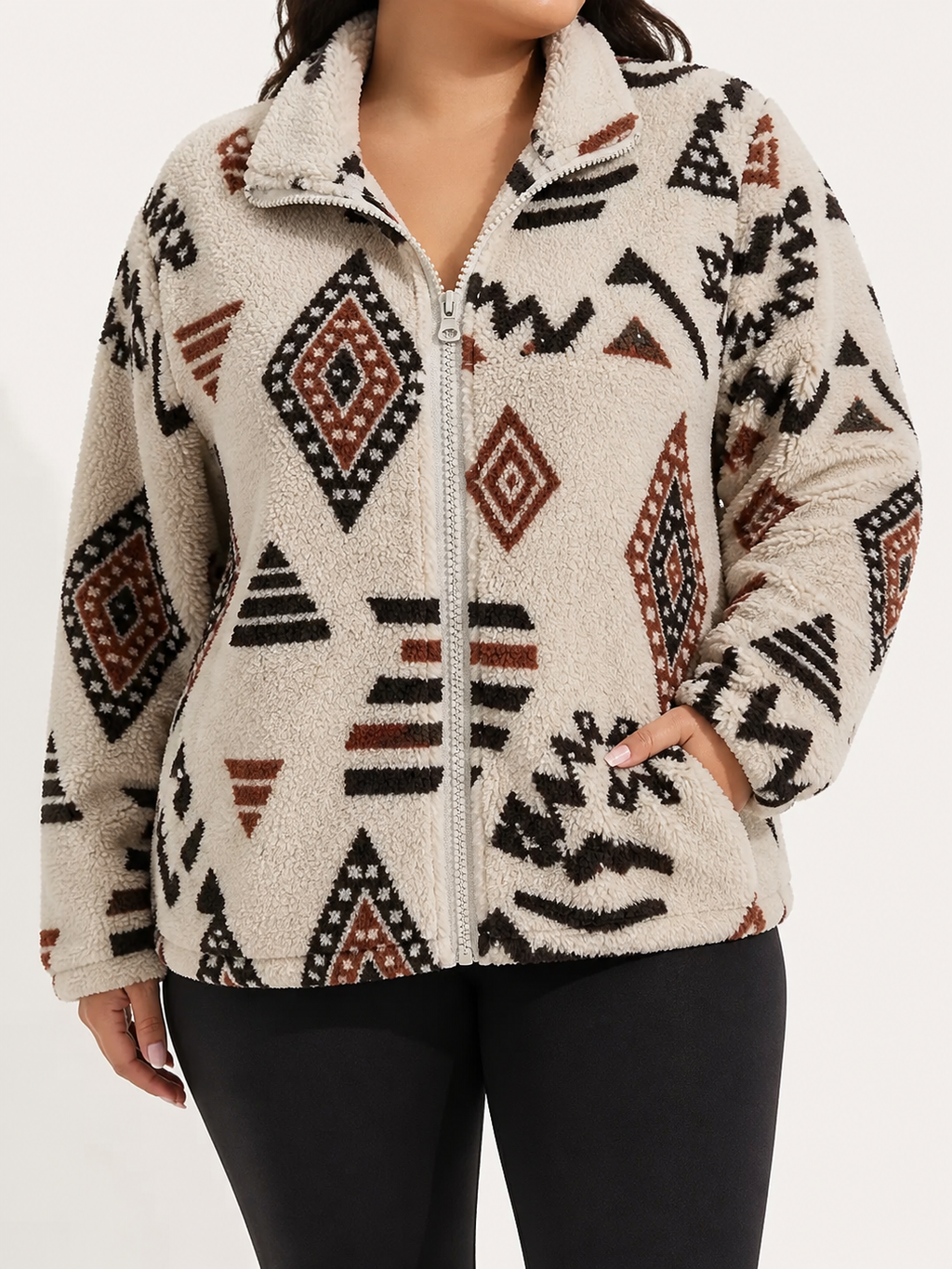 Sedona™ | Aztec Sherpa Zip Jacket - Plus size model