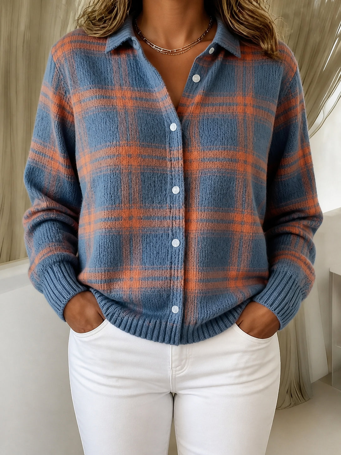Camille | Plaid Cardigan - Plus size model