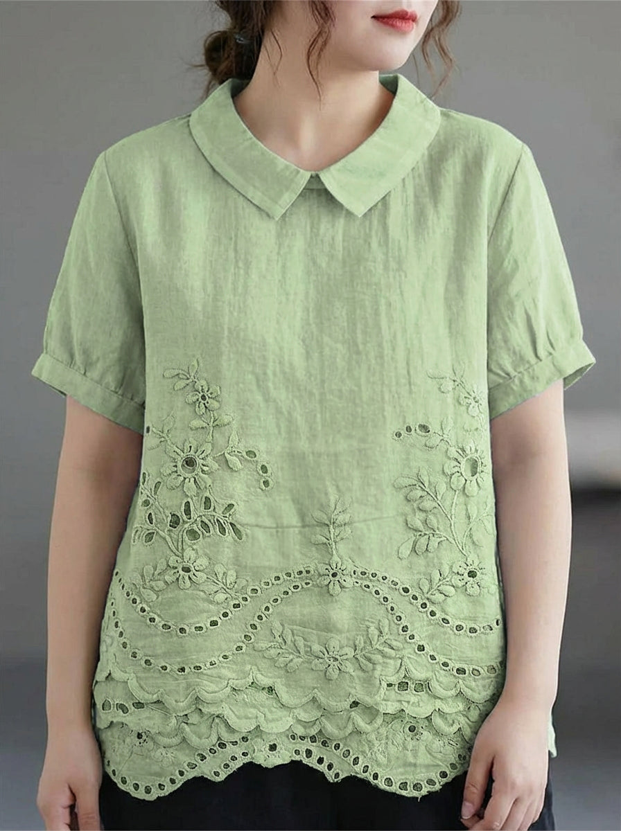 Lily | Floral Embroidered Shirt - Plus size model