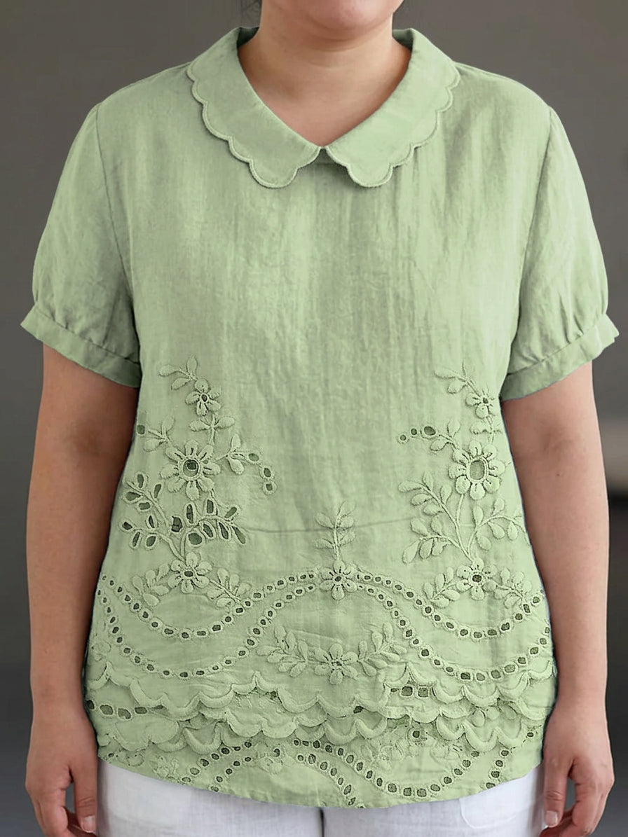 Amara | Embroidered Floral Shirt - Plus size model
