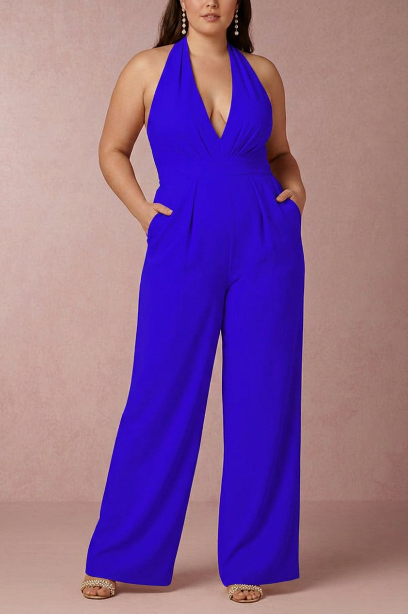 Collins - Sexy Sleeveless Halter Jumpsuit - Plus size model