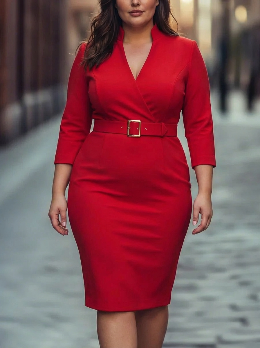 Estelle | The Belted Power Maxi Dress - Plus size model