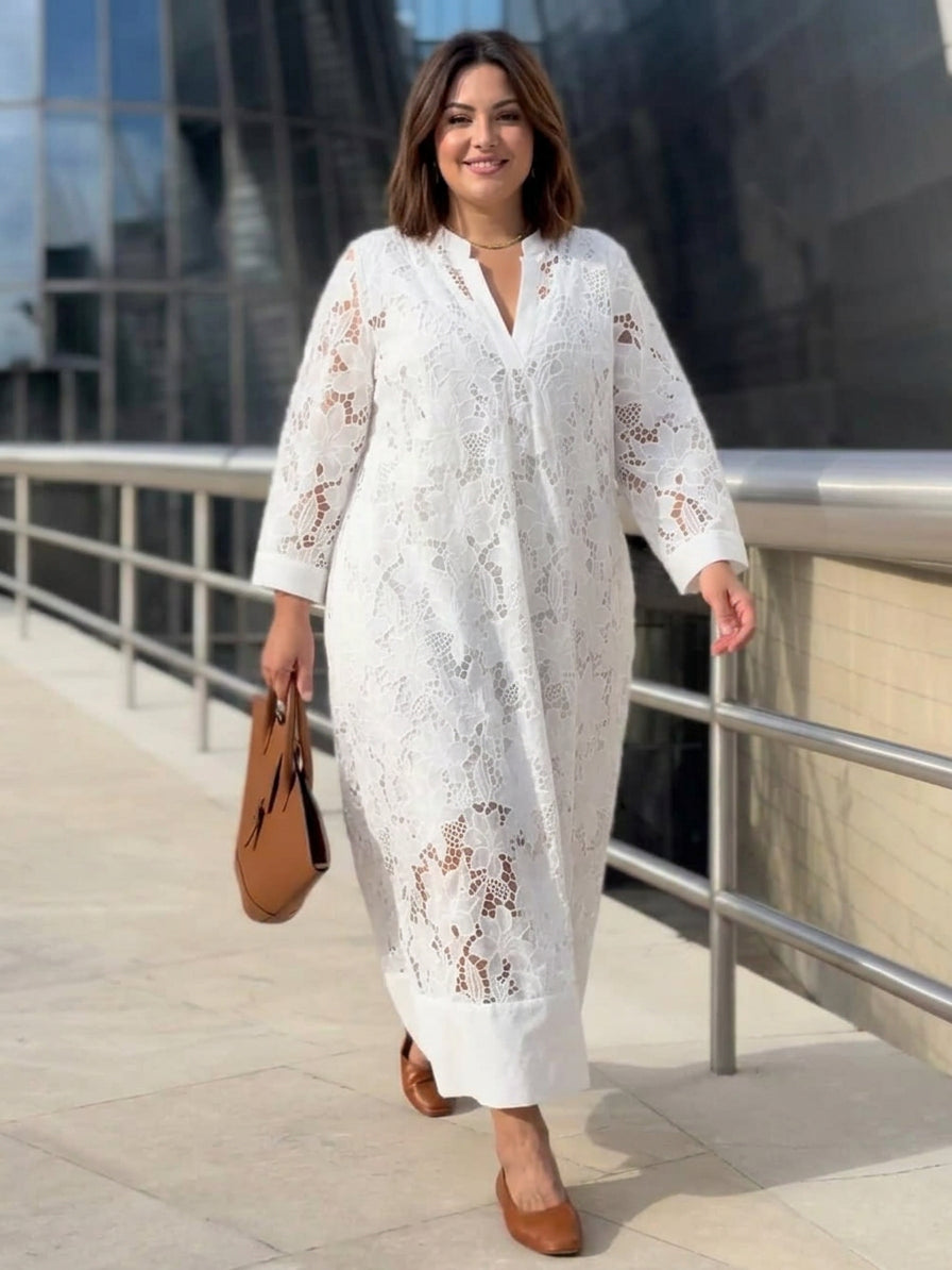 Willow | Beach Glam Flower V-Neck Midi Dress - Plus size model