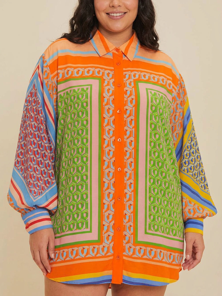 Josephine | Tropical Look Colorful Unique Shirt - Plus size model