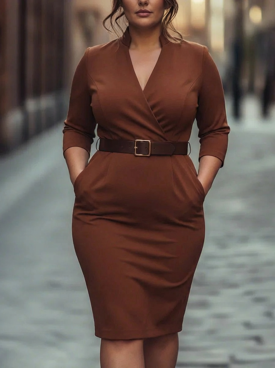 Estelle | The Belted Power Maxi Dress - Plus size model
