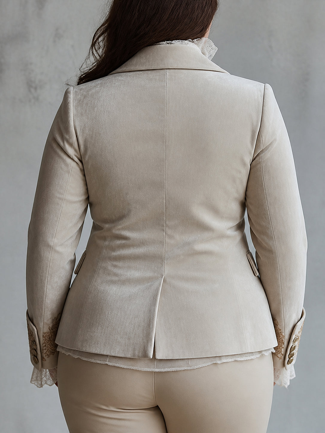 Women’s Ivory Embroidered Tailored Blazer - Plus size model