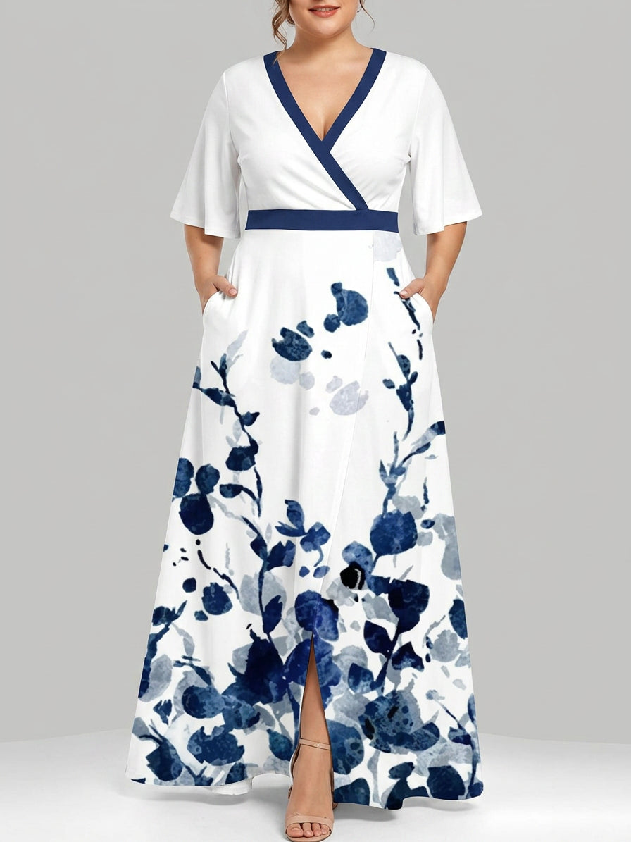 Lea | Seaside Glam Elegant Mid Sleeve Maxi Dress Ensemble - Plus size model