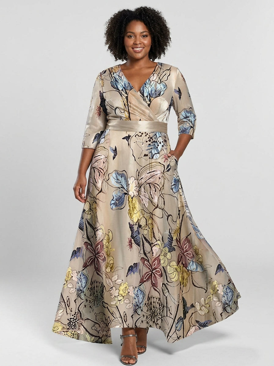 Lea | Seaside Glam Elegant Mid Sleeve Maxi Dress Ensemble - Plus size model