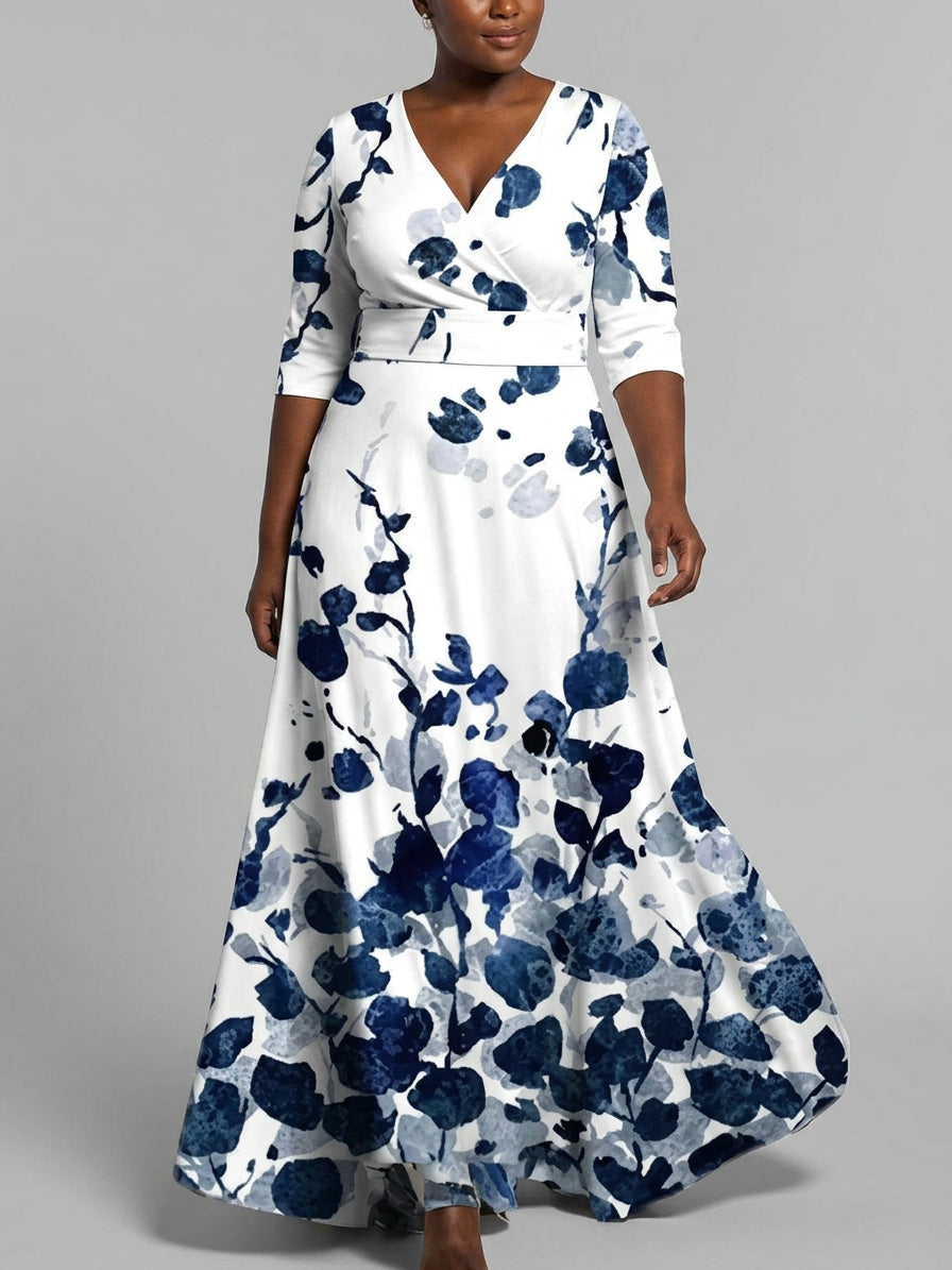 Lea | Seaside Glam Elegant Mid Sleeve Maxi Dress Ensemble - Plus size model