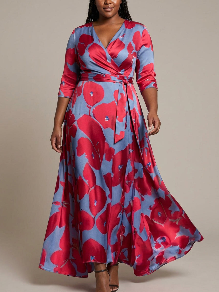 Lea | Seaside Glam Elegant Mid Sleeve Maxi Dress Ensemble - Plus size model
