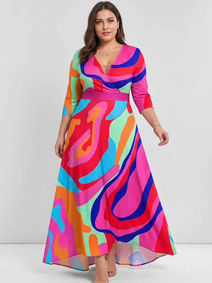 Lea | Seaside Glam Elegant Mid Sleeve Maxi Dress Ensemble - Plus size model