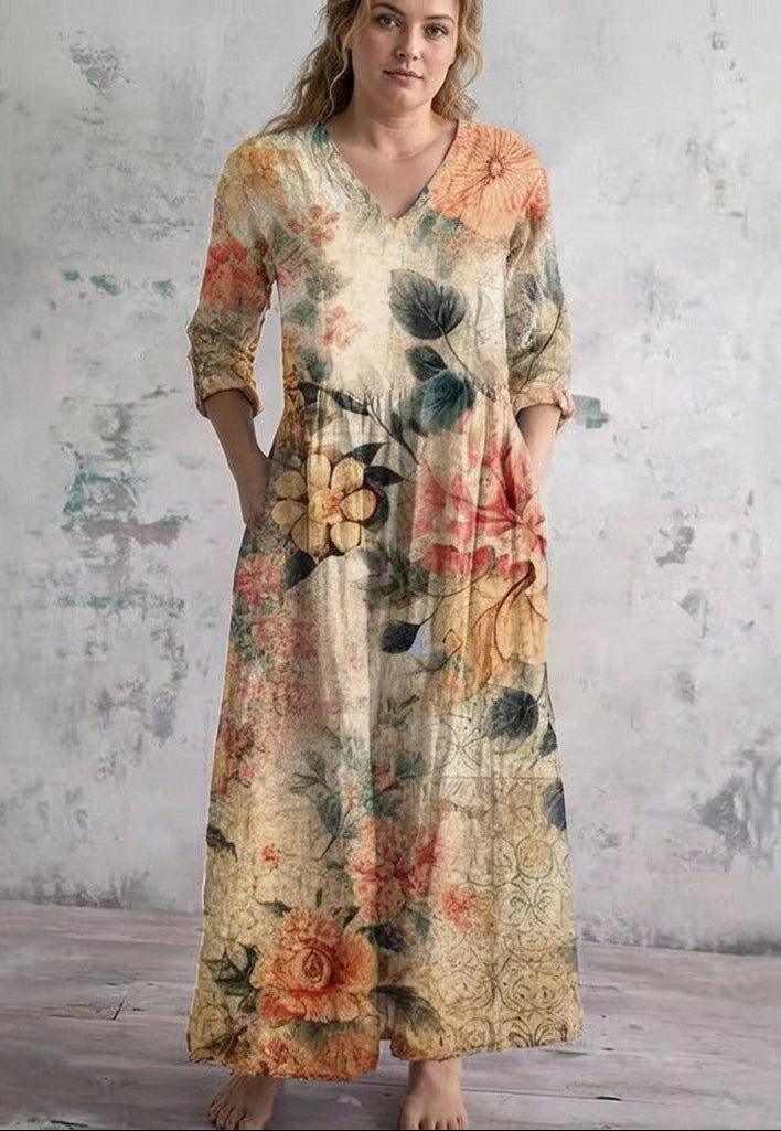 Rosavienne | Vintage Bloom Maxi Dress - Plus size model