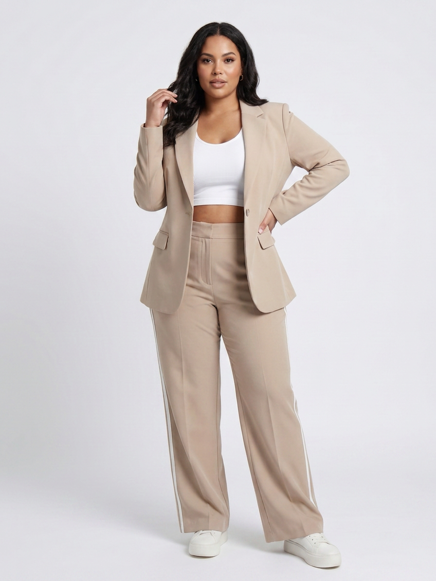 Kaya | Contrast Stripe Wide Leg Set - Plus size model