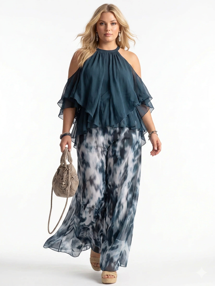 Elegant two-piece chiffon set - Plus size model