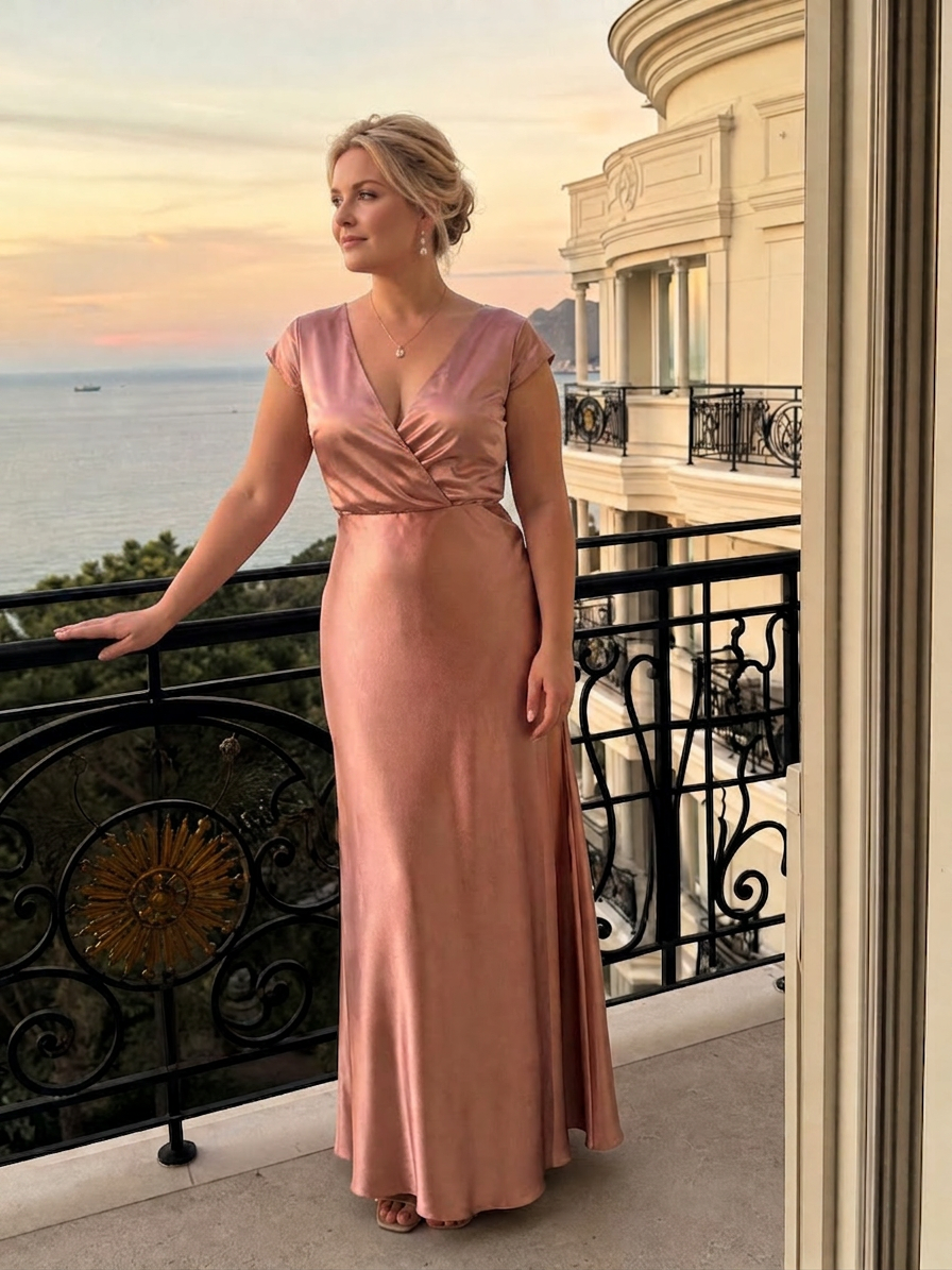 Samouse | Cap Sleeve Wrap Bodice Maxi Dress - Plus size model