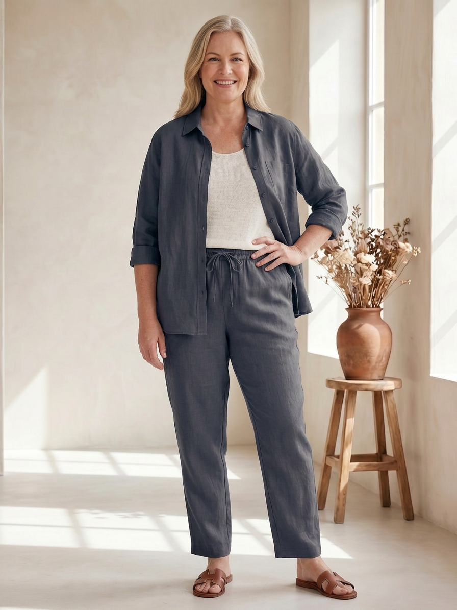 Noor | Long Sleeve Shirt Tapered Pants Set - Plus size model