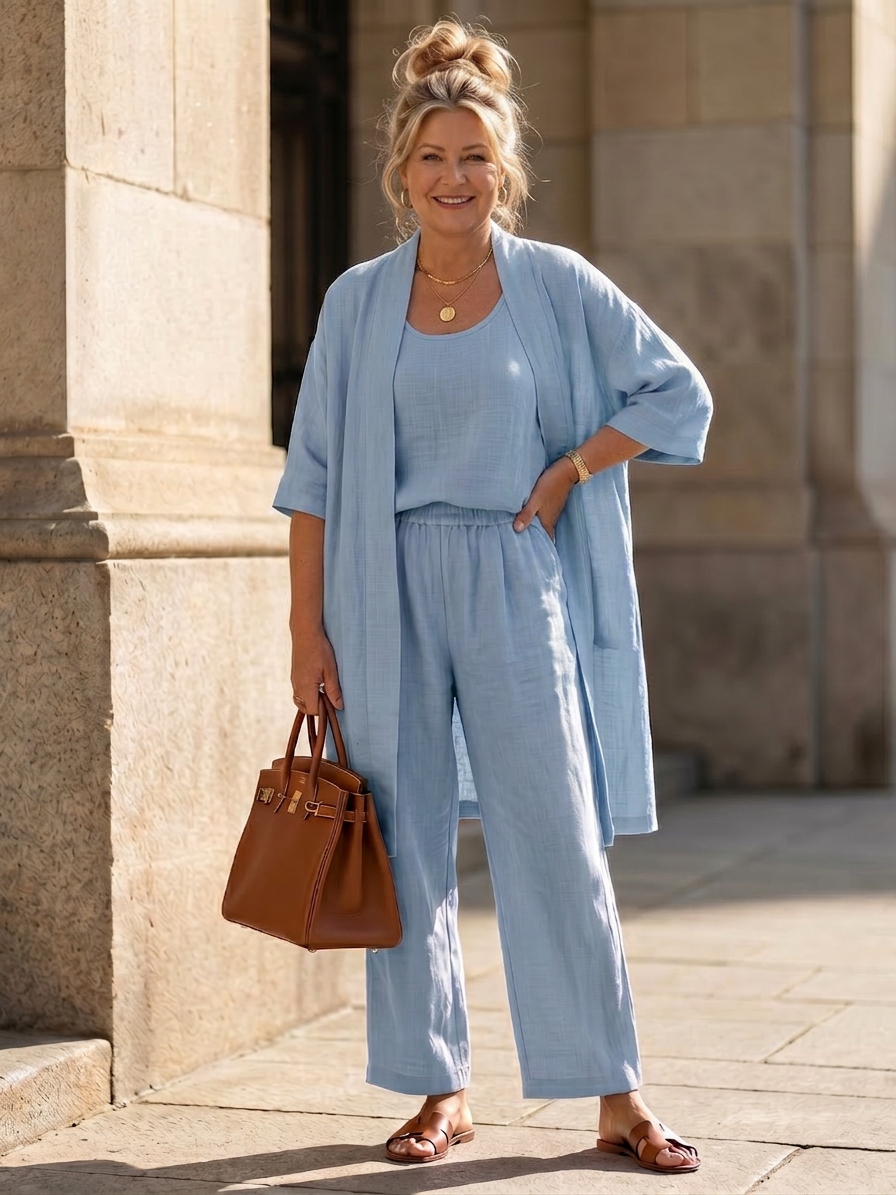 Yael | Three Piece Relaxed Top Pant Set - Plus size model