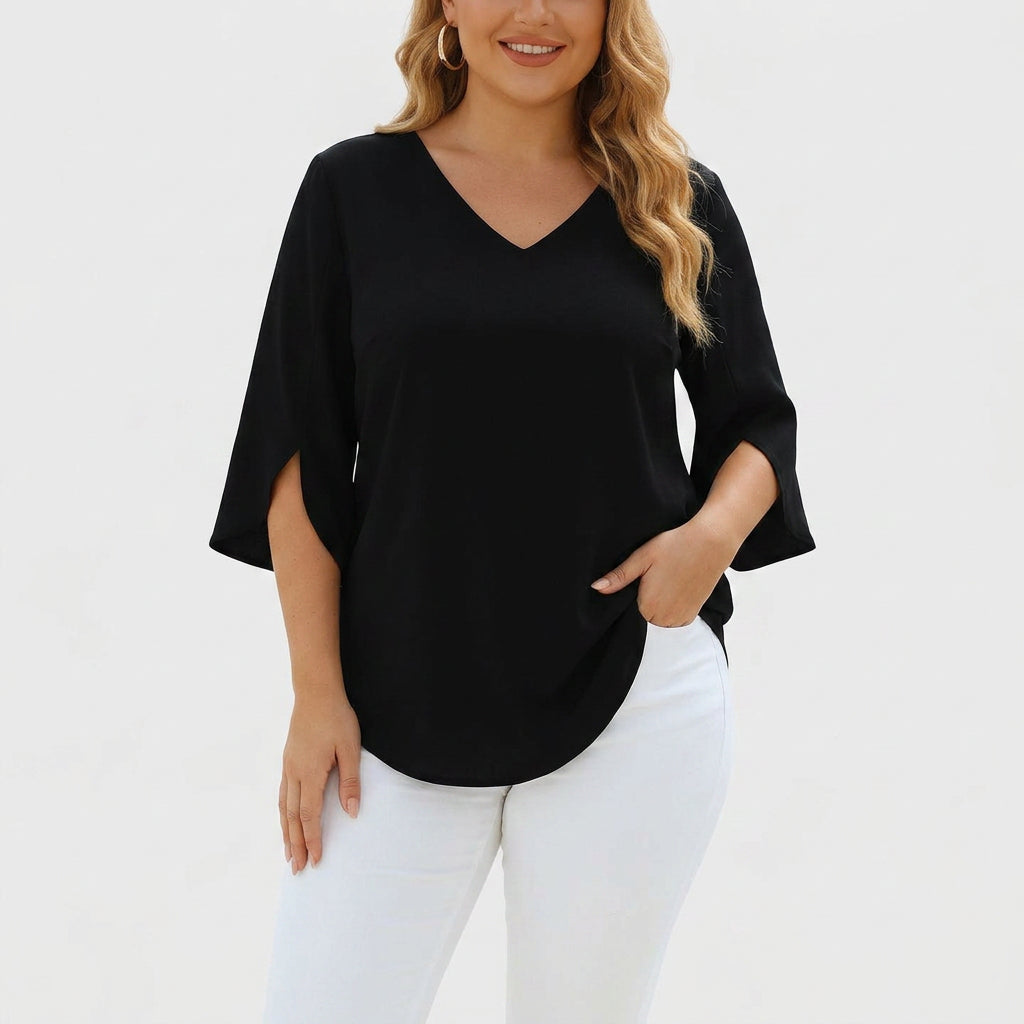 Violetta™ | Sophisticated V-Neck Blouse - Plus size model