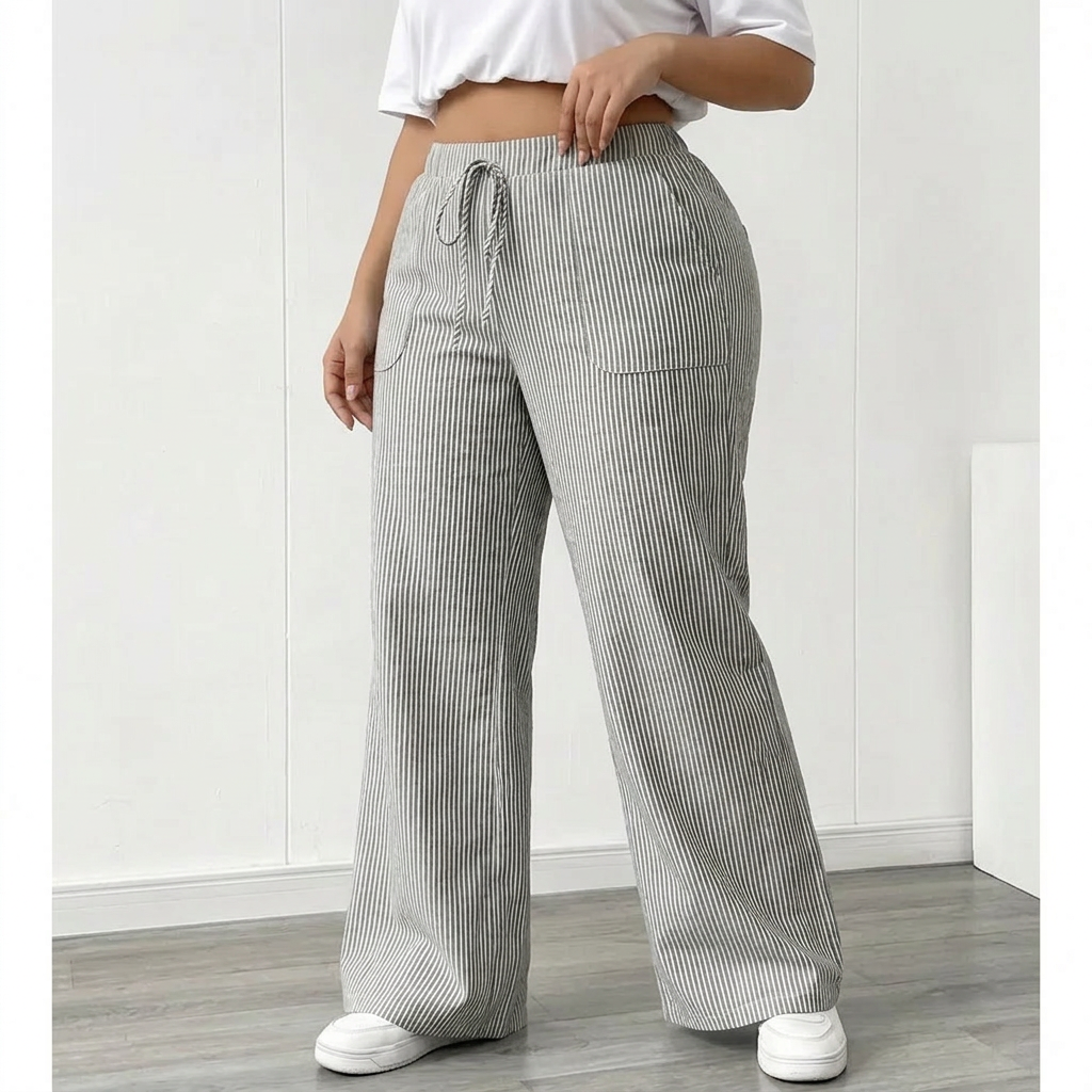 Amber | Striped Pant With Pockets - Plus size model