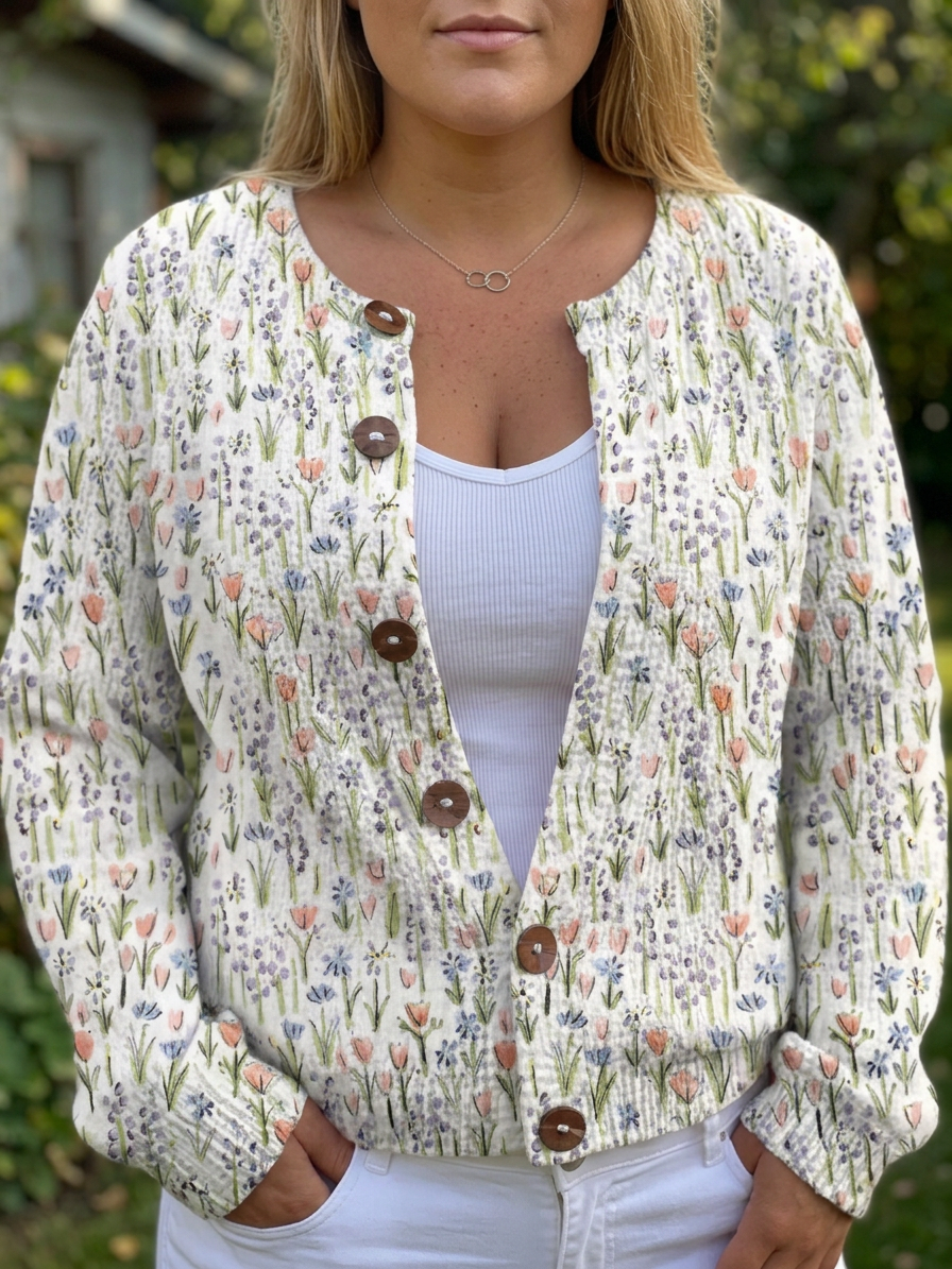 Ivadelle | Vintage Floral Knit Cardigan - Plus size model