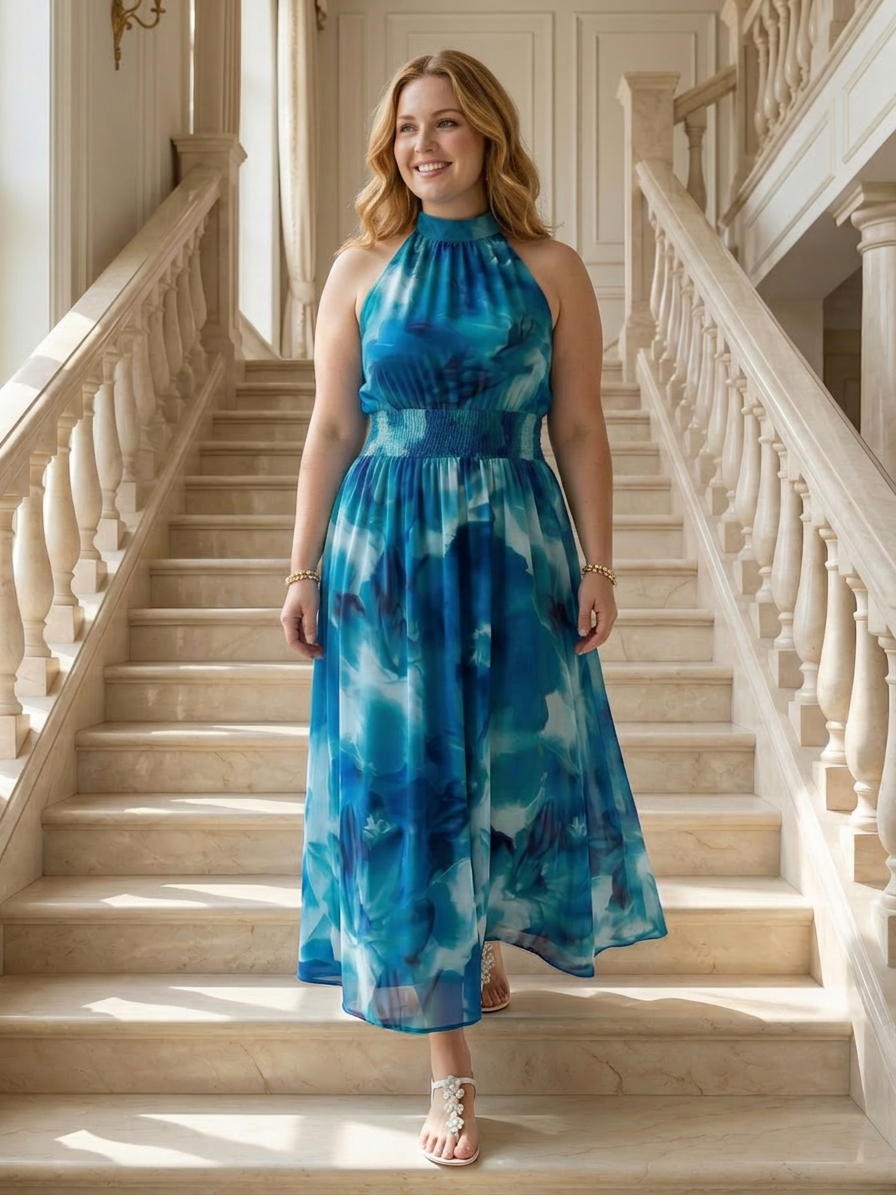 Sylin | Gathered Halter Midi Dress - Plus size model