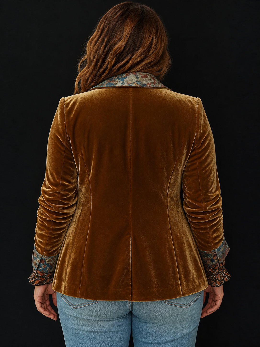 Women’s Vintage Floral Print Patchwork Blazer - Plus size model