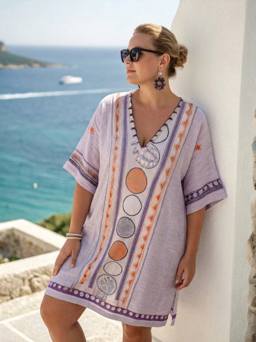 Lavira | Coastal Embroidered Mini Dress - Plus size model