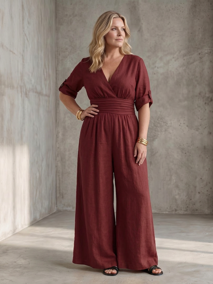 Wanda | Cross Front Wide Leg Jumpsuit - Plus size model