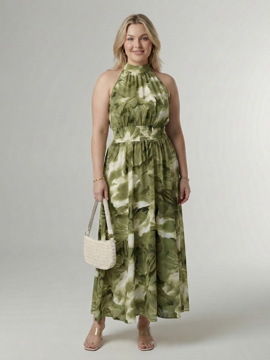 Sylin | Gathered Halter Midi Dress - Plus size model