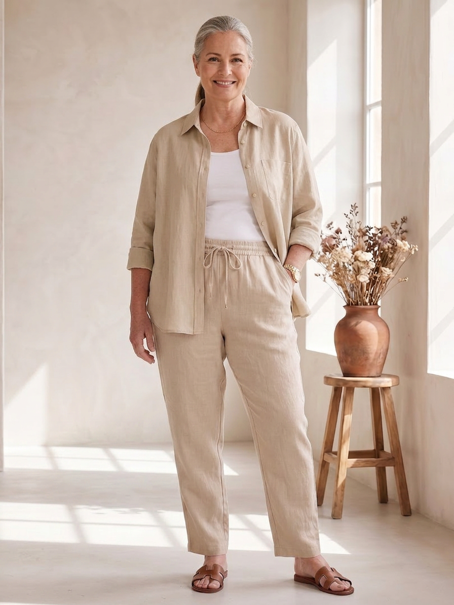 Noor | Long Sleeve Shirt Tapered Pants Set - Plus size model