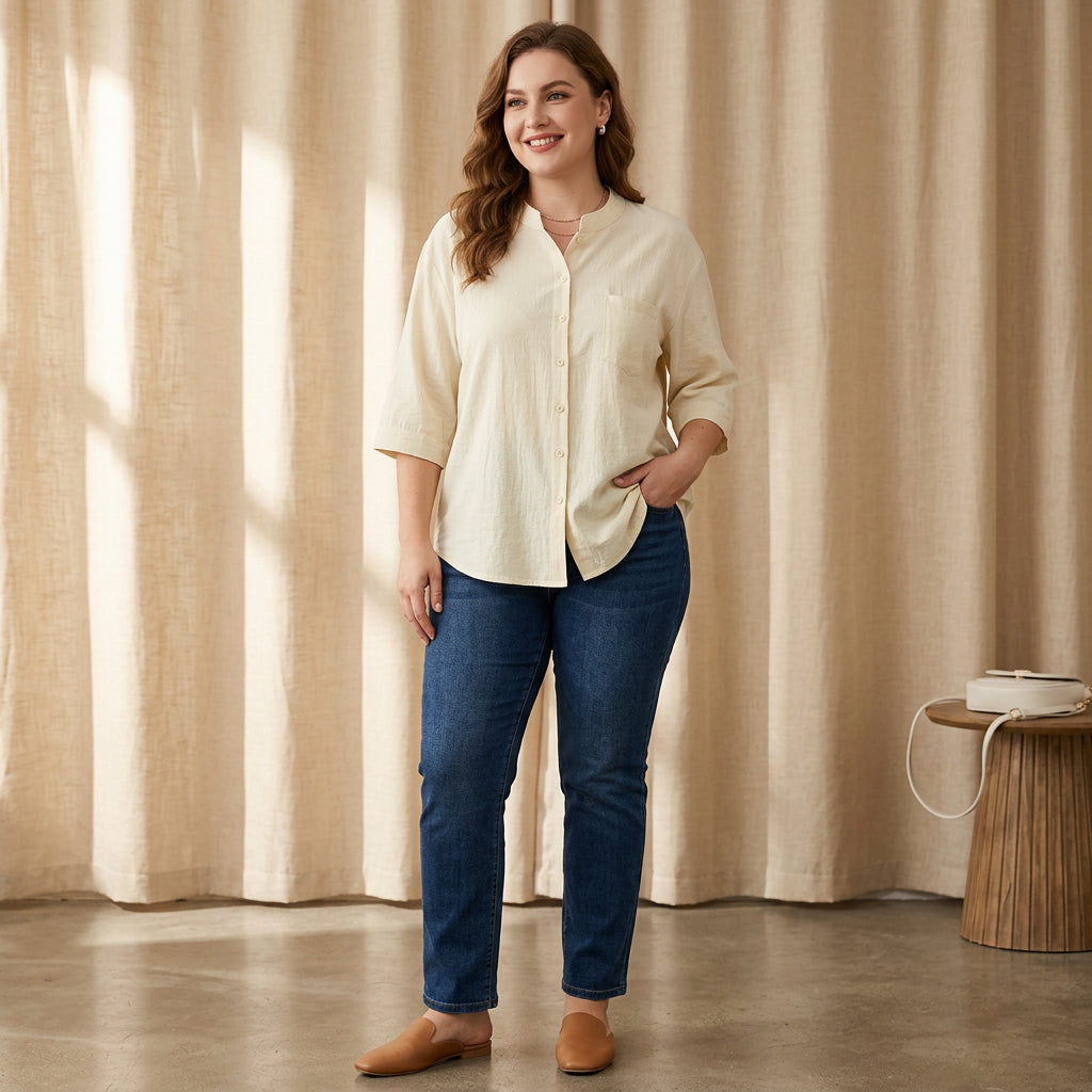 Emma - Cotton Casual Wear Shirt Top - Plus size model