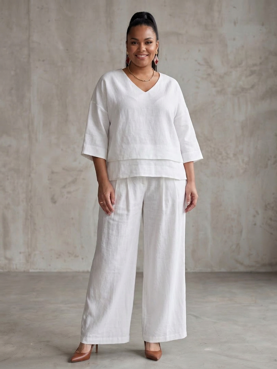 River | Layered Top Wide Leg Set - Plus size model
