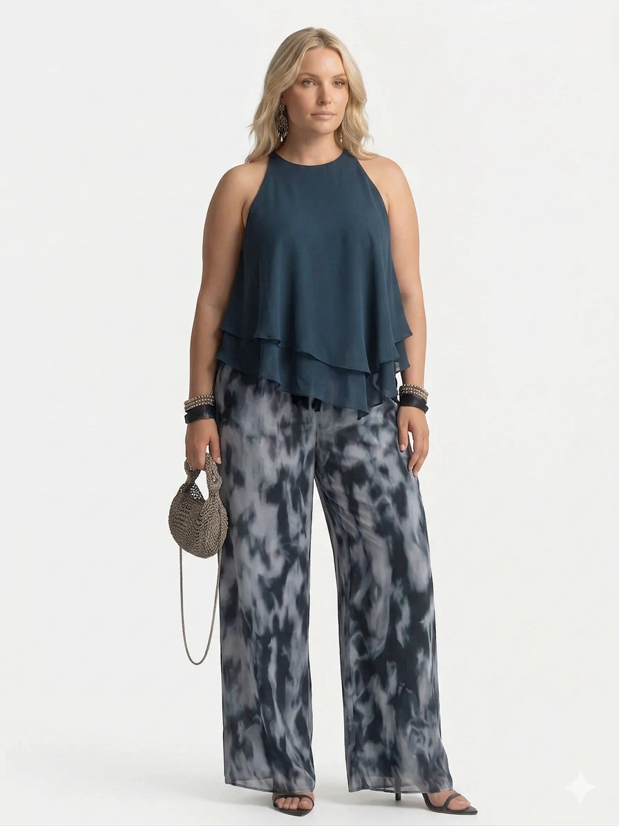 Elegant two-piece chiffon set - Plus size model