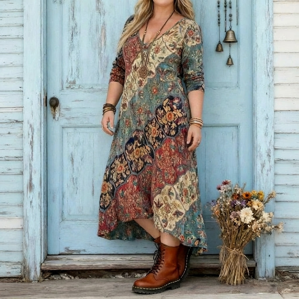 Elizabeth | Vintage-Inspired Long Sleeve Casual Dress - Plus size model